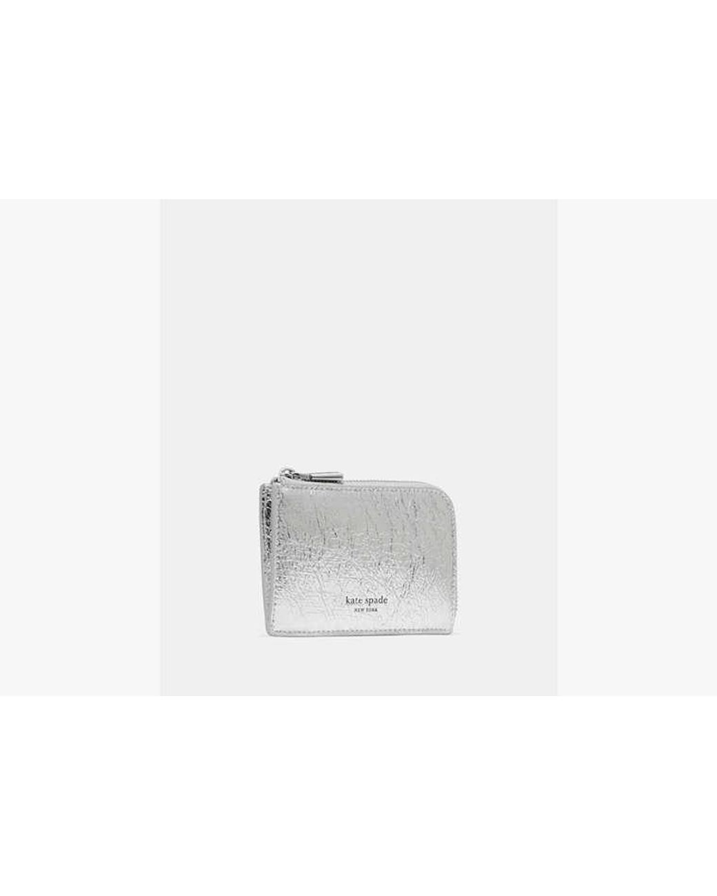 Kate Spade White Crinkle Metallic Mini Zip Card Case