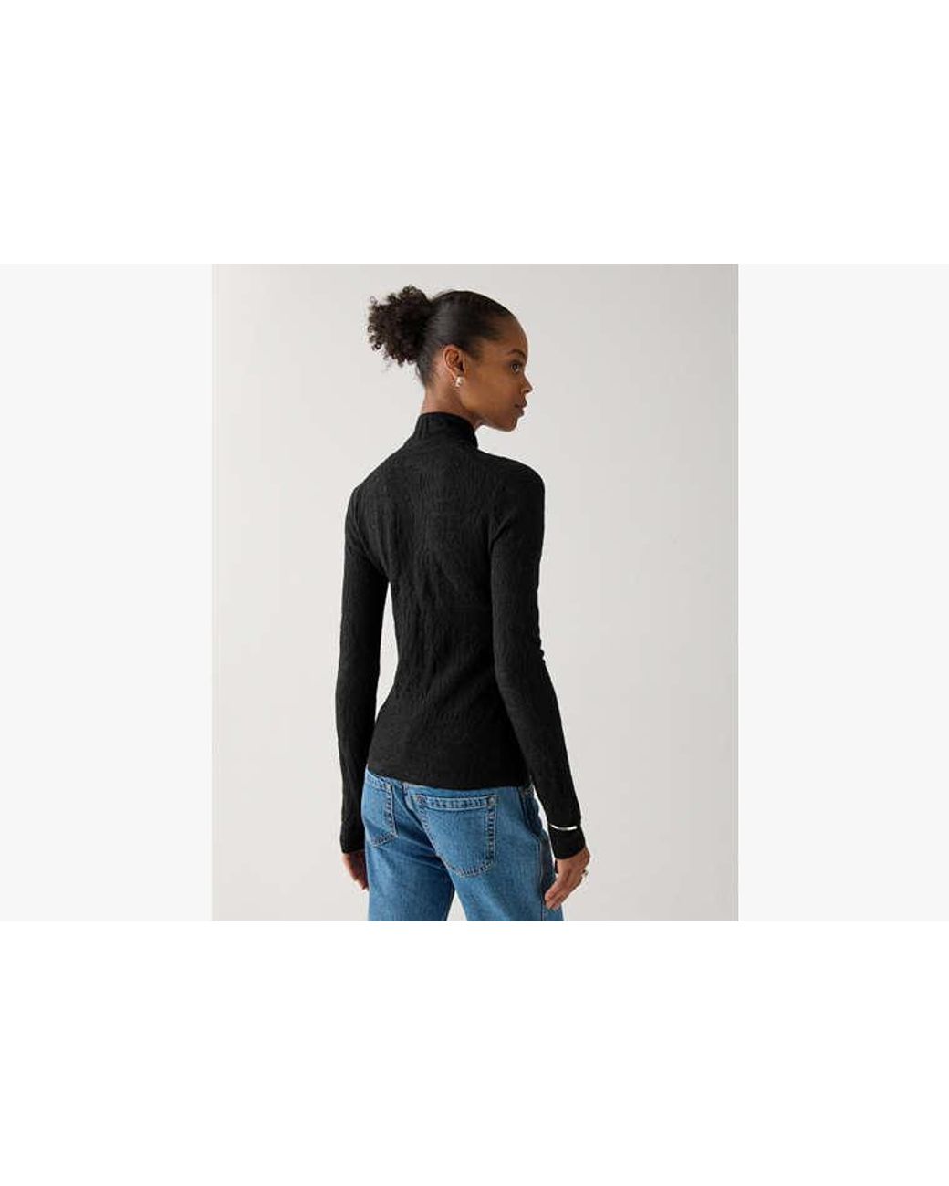 Kate Spade Black Kate Spade Lace Knit Turtleneck Top