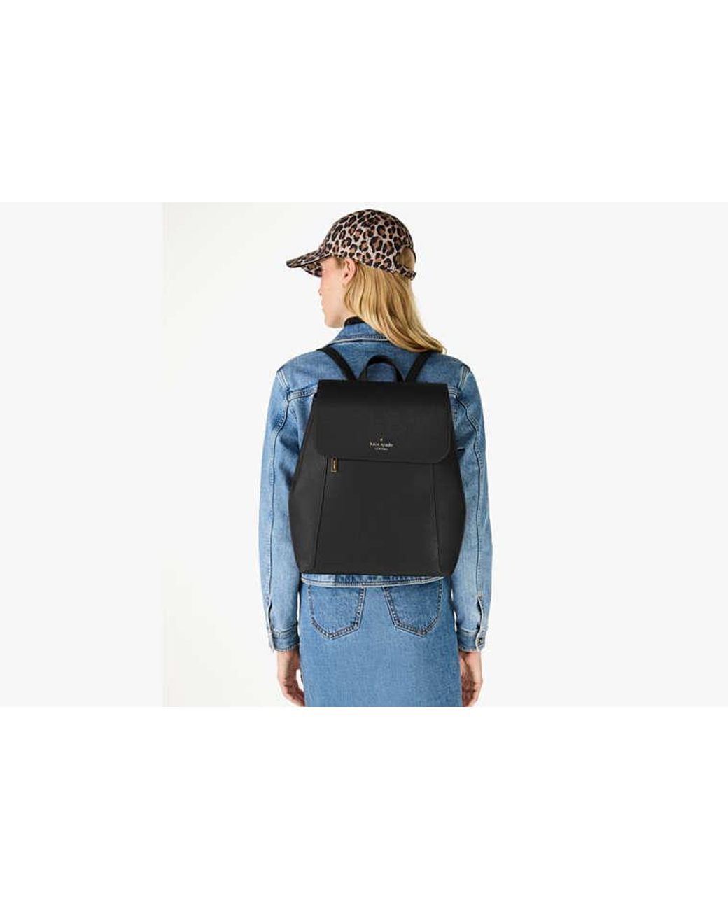 Kate Spade Lena Large Flap Backpack - Black Pebbled Leather Kate Spade New York Lena Flap Backpack | Brixton Baker main image 4