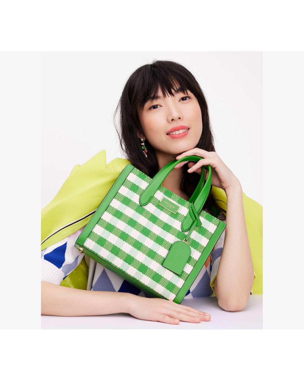 Kate Spade Manhattan Gingham Tweed Fabric Small Tote in Green Lyst UK