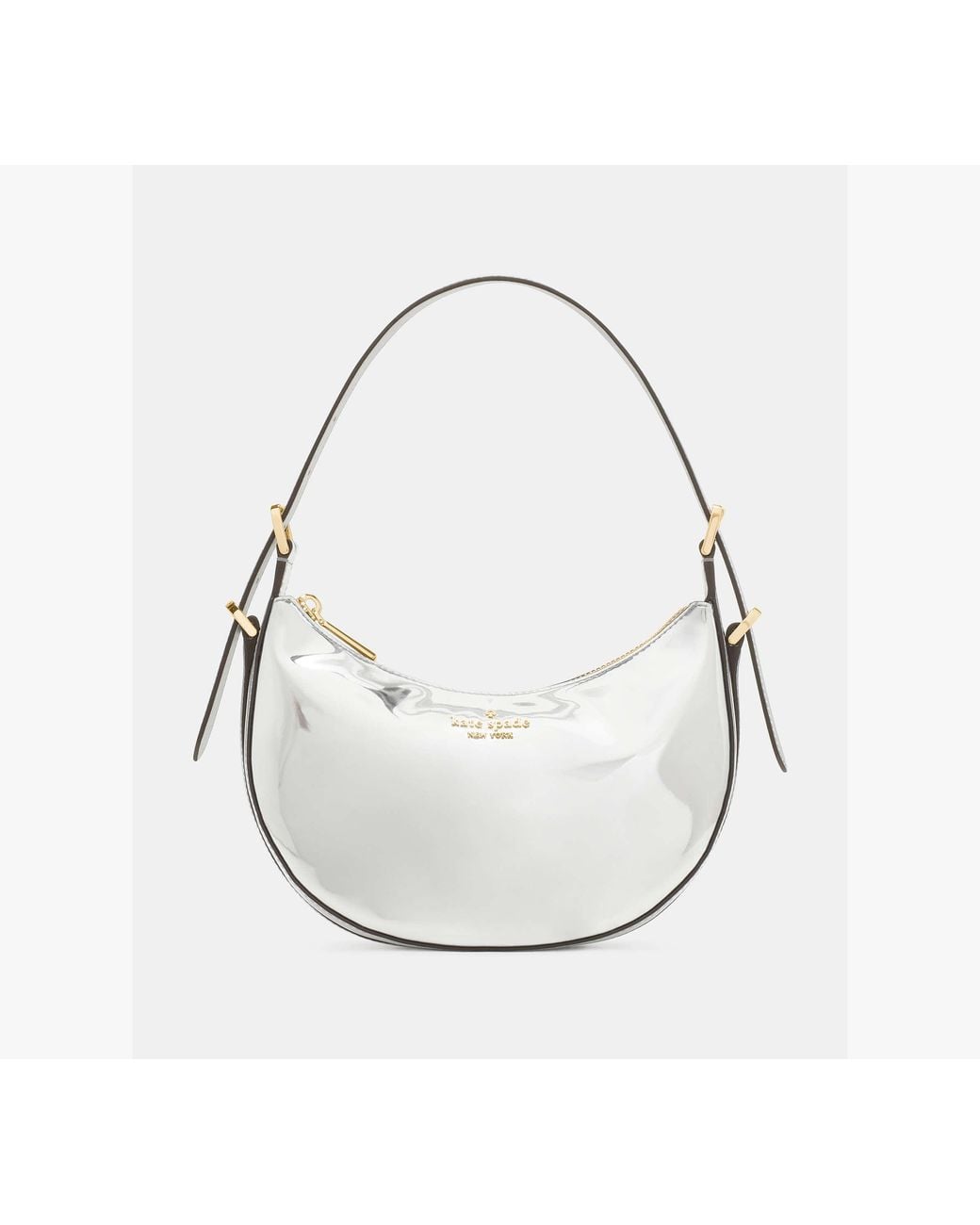 Kate Spade White Nova Mirror Metallic Small Crescent Shoulder Bag