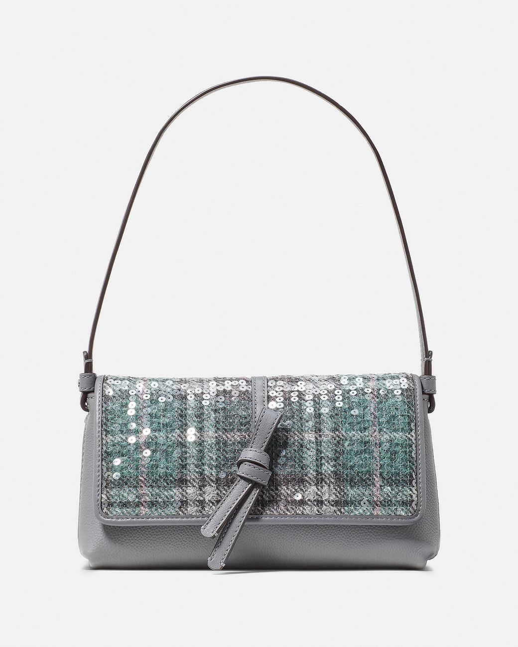 Kate Spade Gray Loop Sequin Plaid Small Flap Shoulder Bag