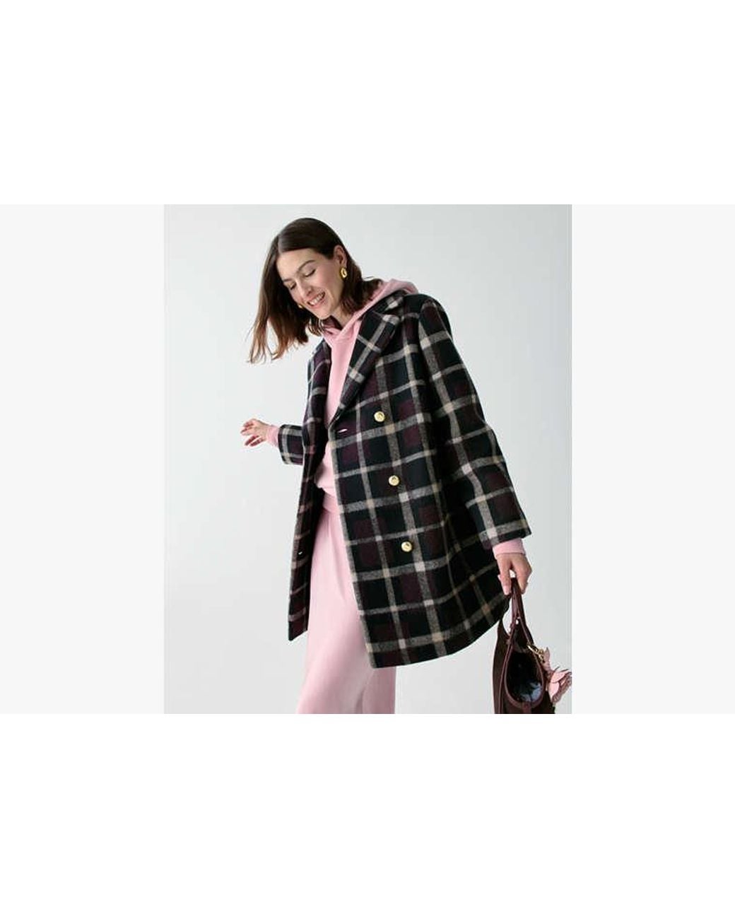 Kate Spade Black Kate Spade Plaid Double Breasted Coat