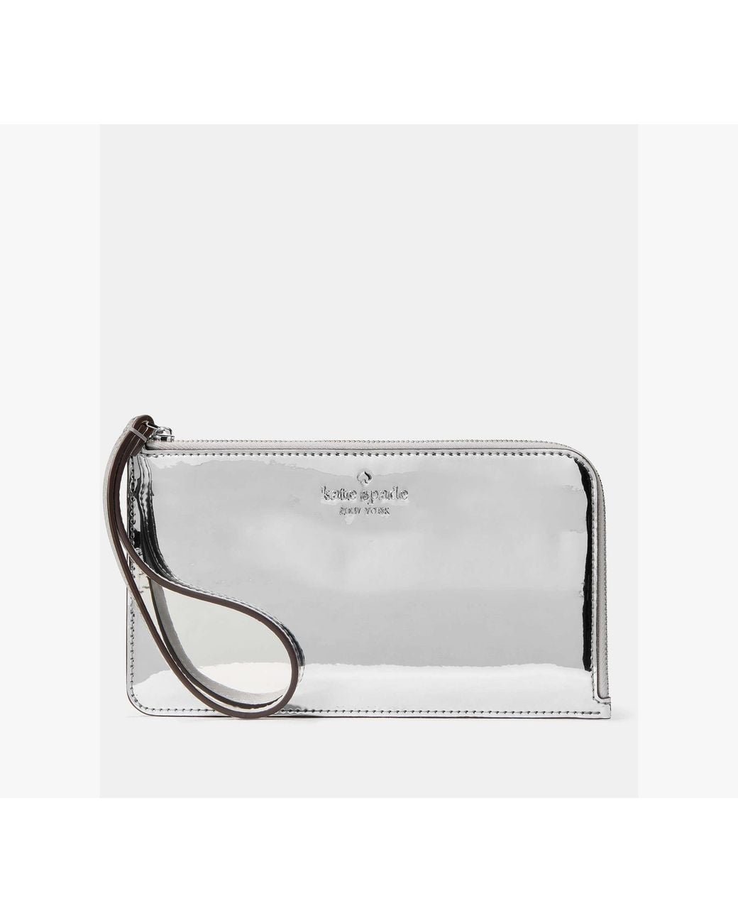 Kate Spade White Kate Spade Lucy Mirror Metallic Medium L-Zip Wristlet
