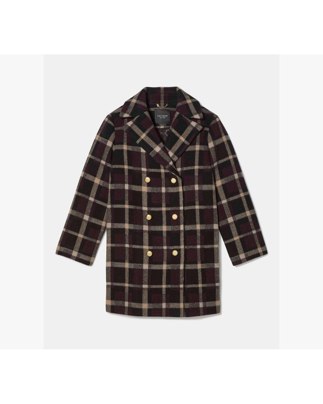 Kate Spade Black Kate Spade Plaid Double Breasted Coat