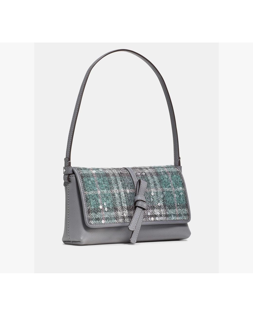 Kate Spade Gray Loop Sequin Plaid Small Flap Shoulder Bag