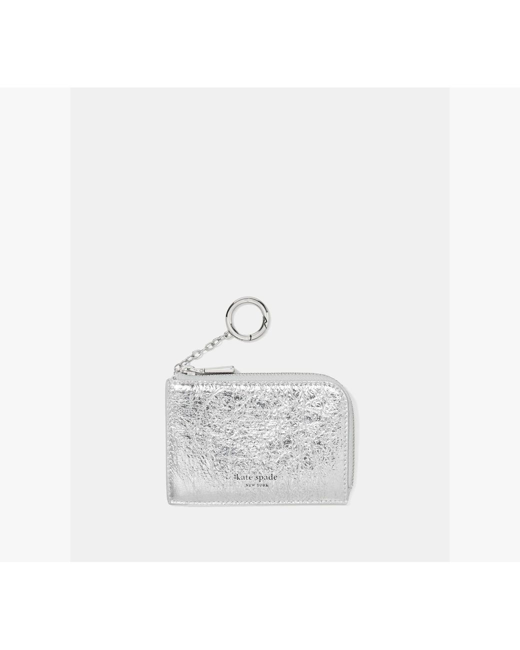 Kate Spade White Crinkle Metallic Mini Zip Card Case