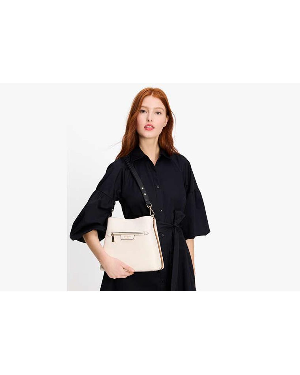 Kate Spade White Kate Spade Hudson Colorblocked Pebbled Leather Shoulder Bag