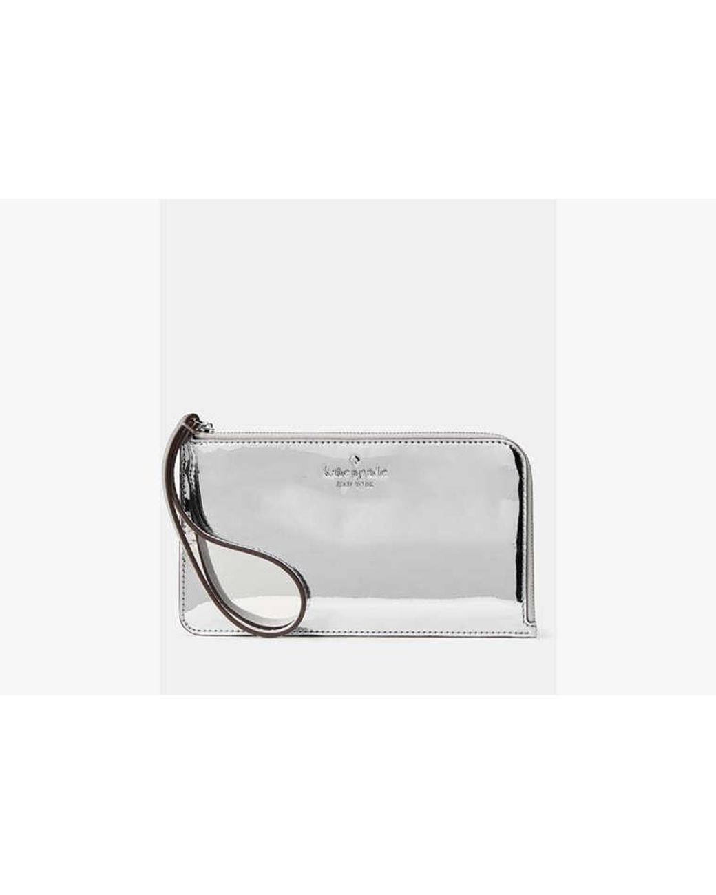 Kate Spade White Kate Spade Lucy Mirror Metallic Medium L-Zip Wristlet