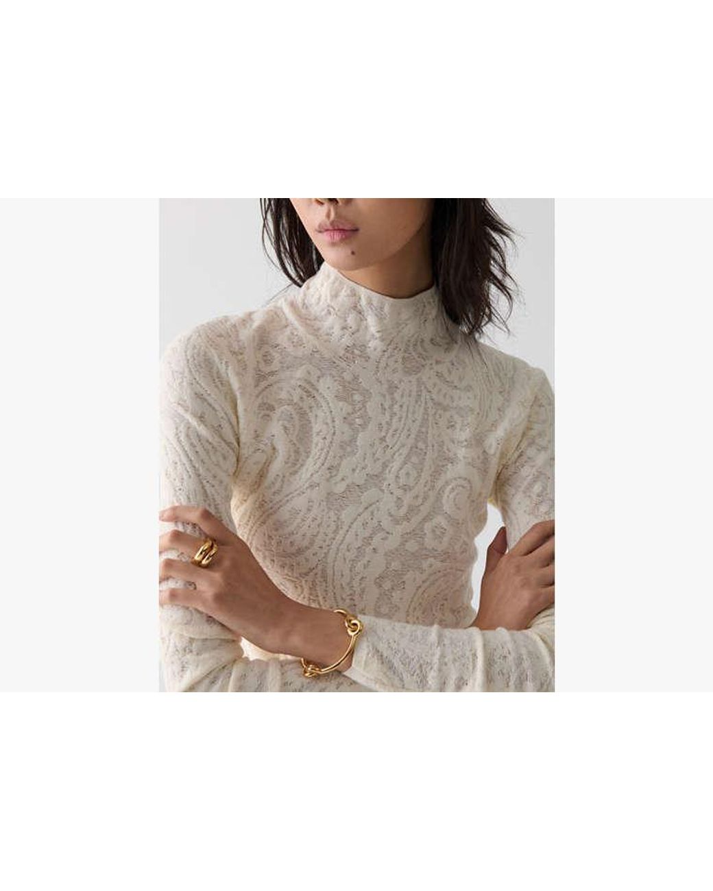 Kate Spade White Kate Spade Lace Knit Turtleneck Top