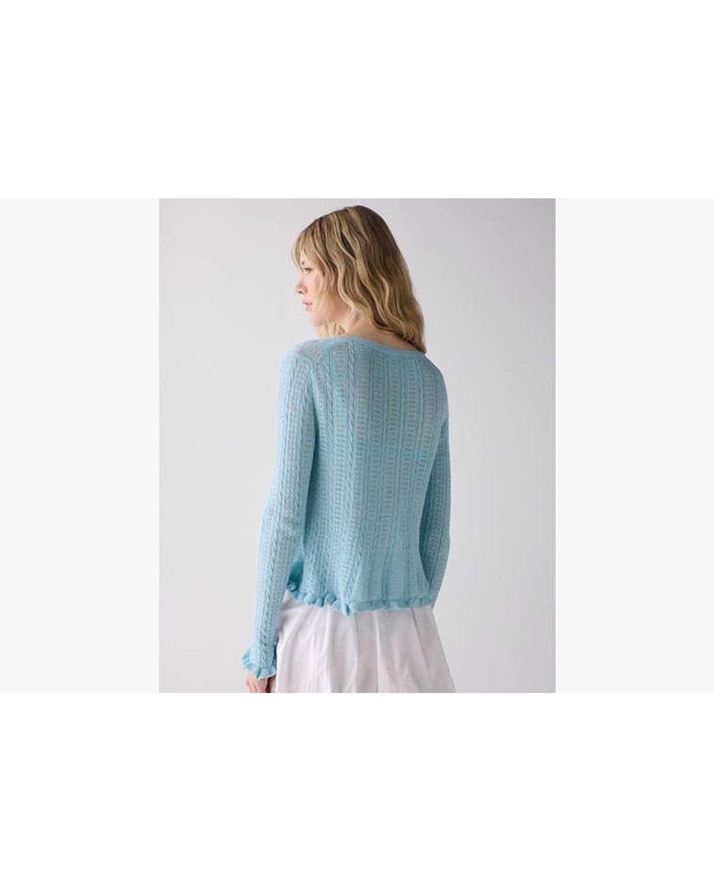 Kate Spade Blue Kate Spade Pointelle Lace Knit Cardigan Top
