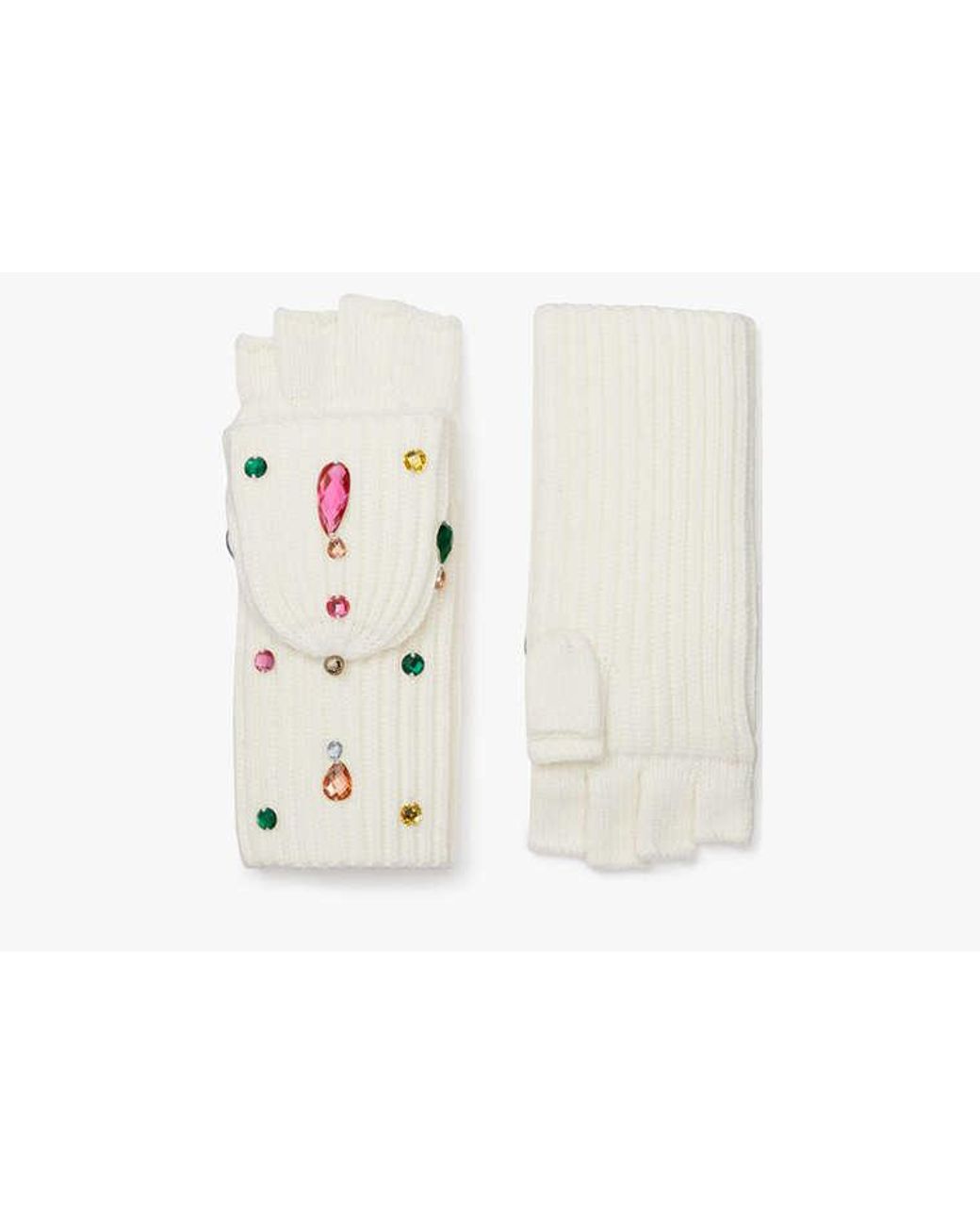 Kate Spade White Embellished Pop Top Gloves