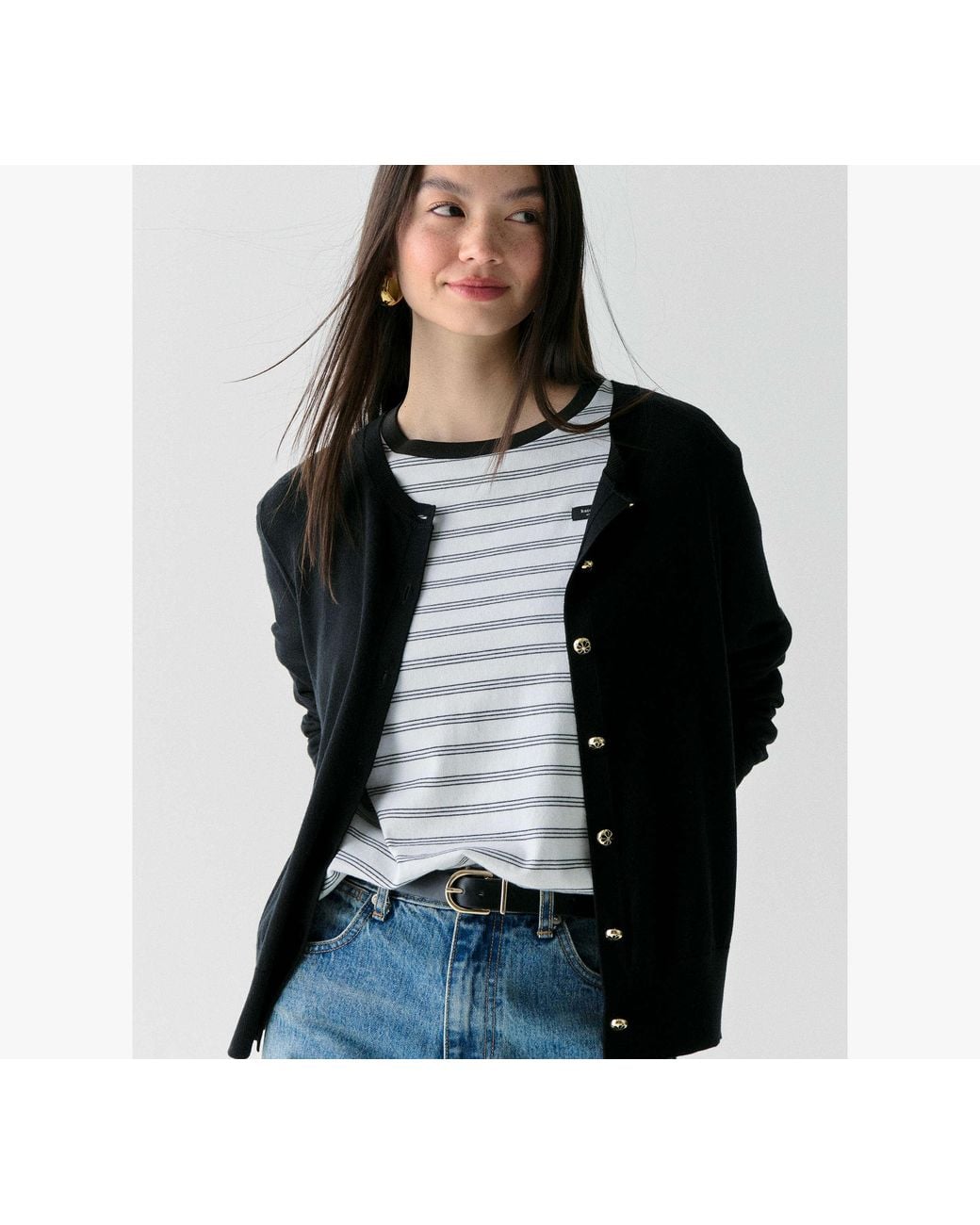 Kate Spade Black Spade Flower Button Lightweight Cardigan