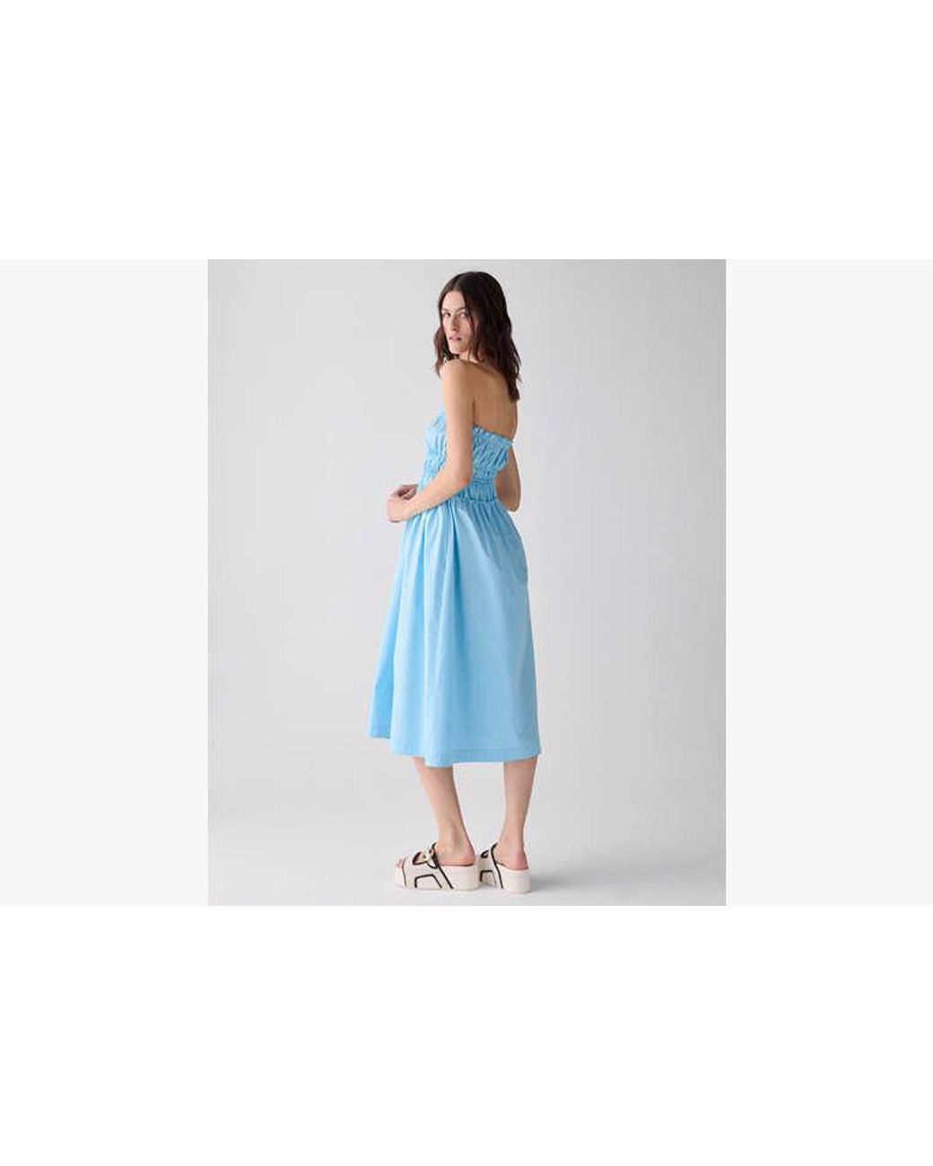 Kate Spade Blue Smocked Strapless Midi Dress