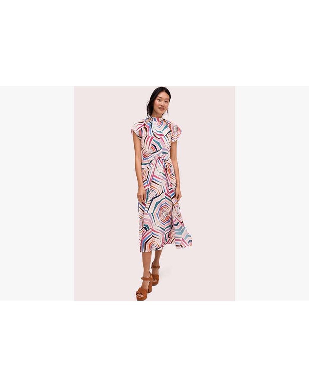 Kate Spade Pink Kate Spade Geobrella Silk Midi Dress