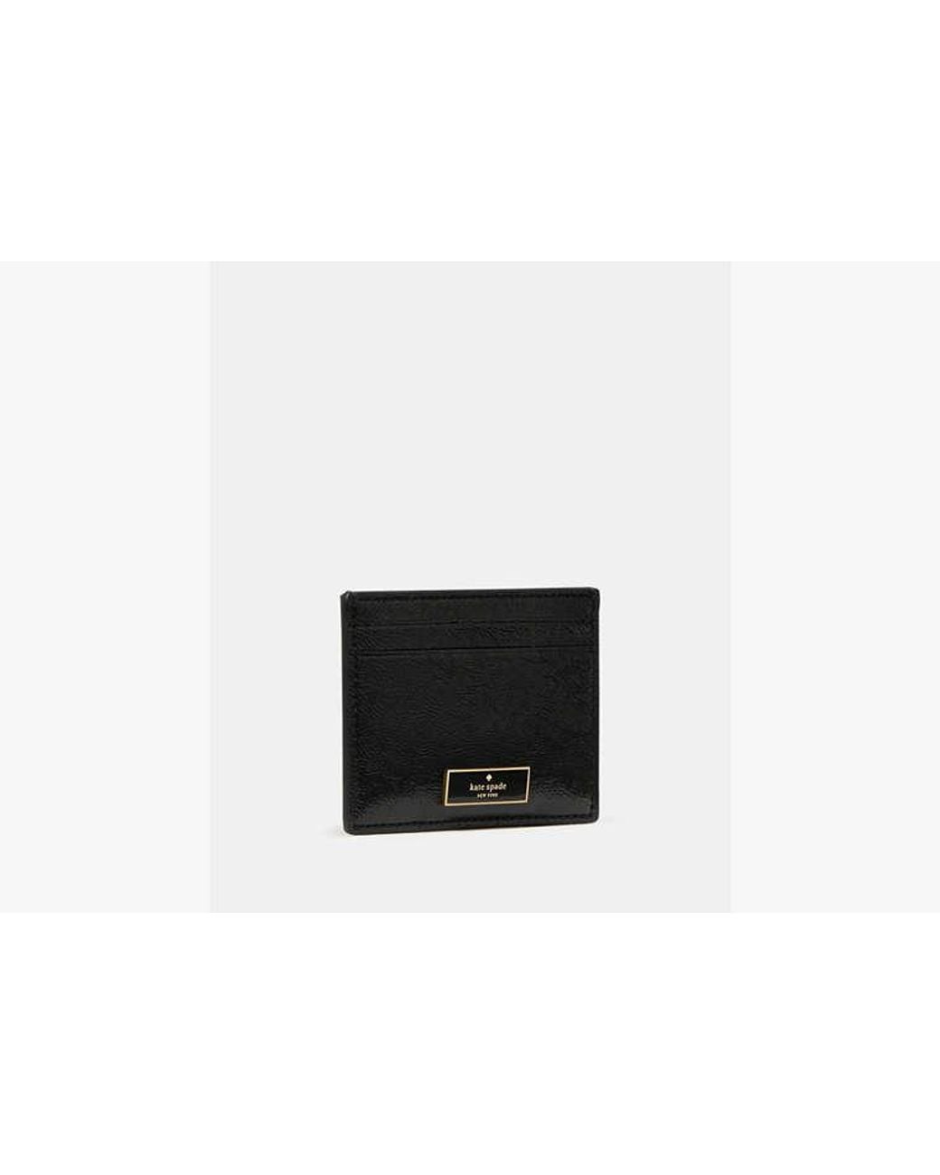 Kate Spade Outlet Black Kate Spade Bridget Crinkle Patent Small Slim Card Holder
