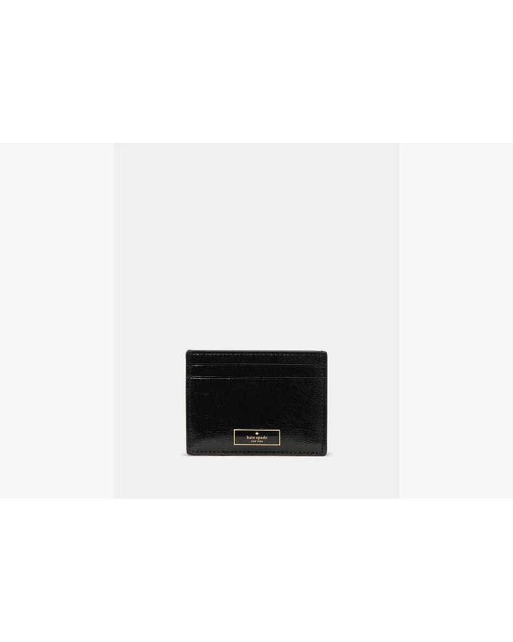 Kate Spade Outlet Black Kate Spade Bridget Crinkle Patent Small Slim Card Holder