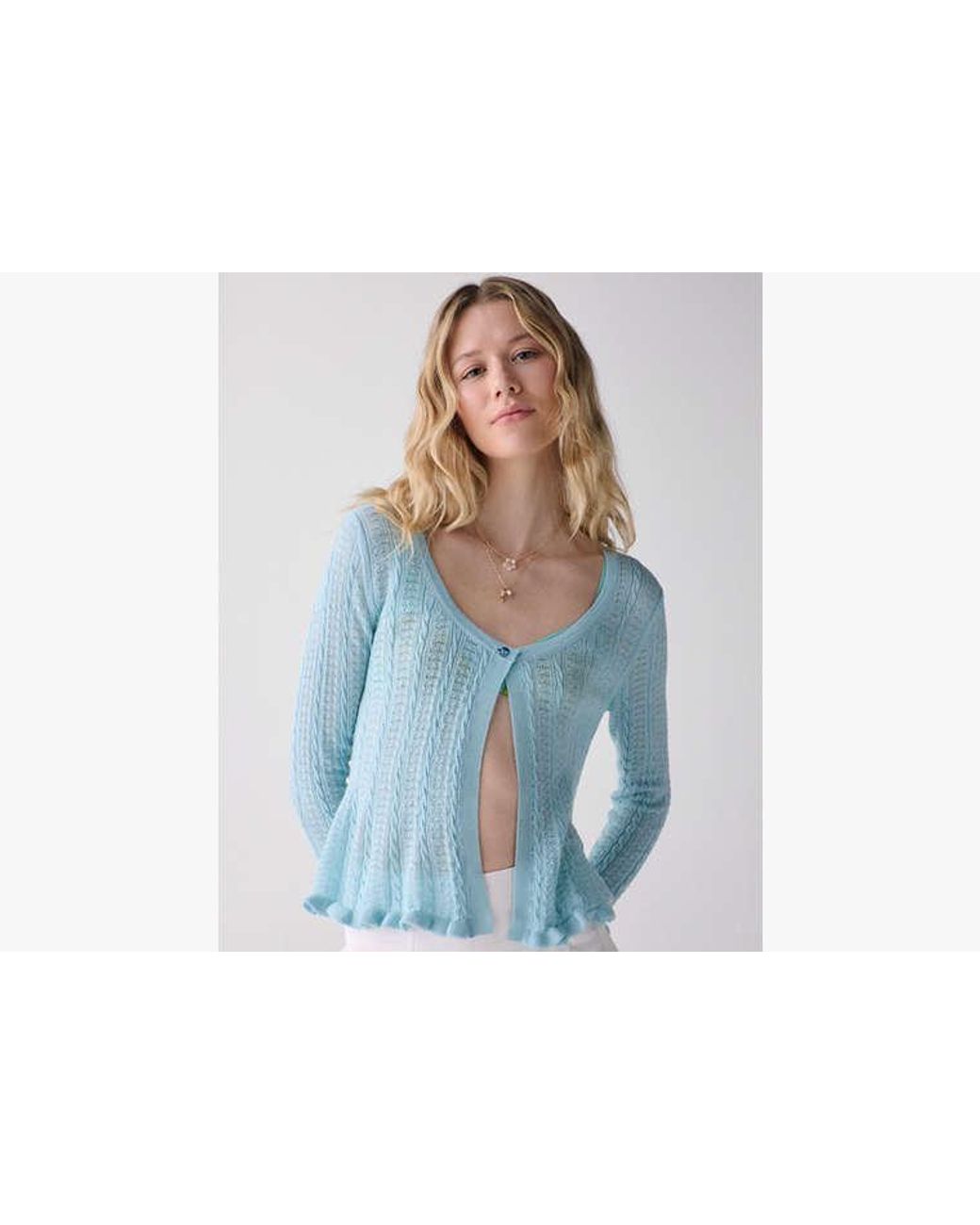 Kate Spade Blue Kate Spade Pointelle Lace Knit Cardigan Top