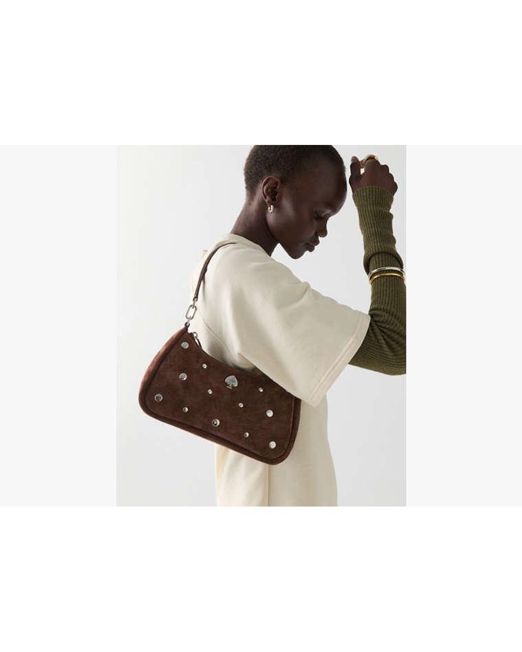 Kate Spade Brown Kate Spade Kayla Suede Studs Small Convertible Shoulder Bag