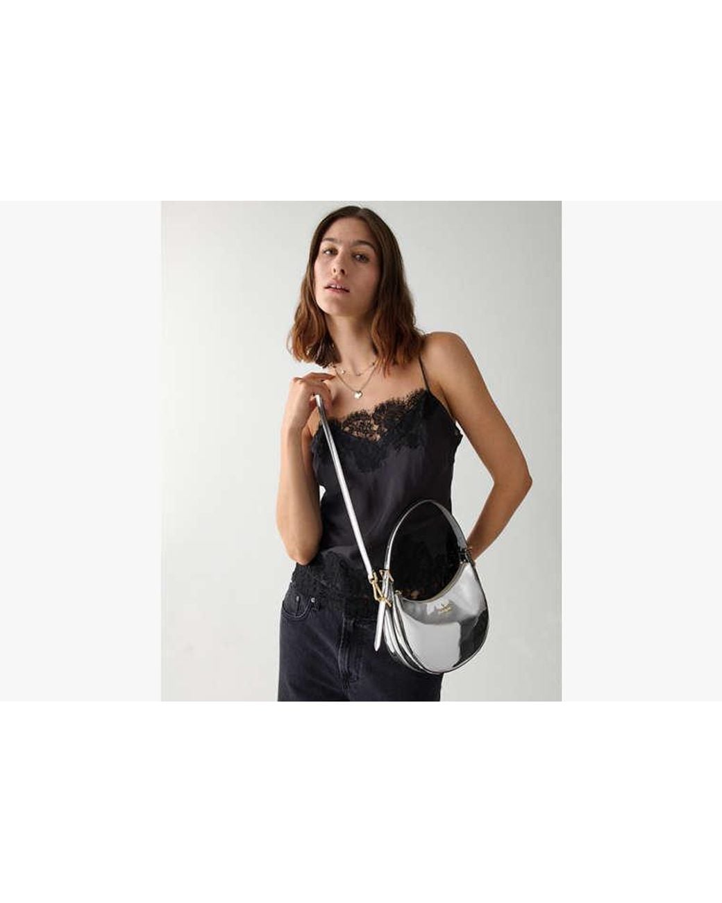 Kate Spade White Nova Mirror Metallic Small Crescent Shoulder Bag