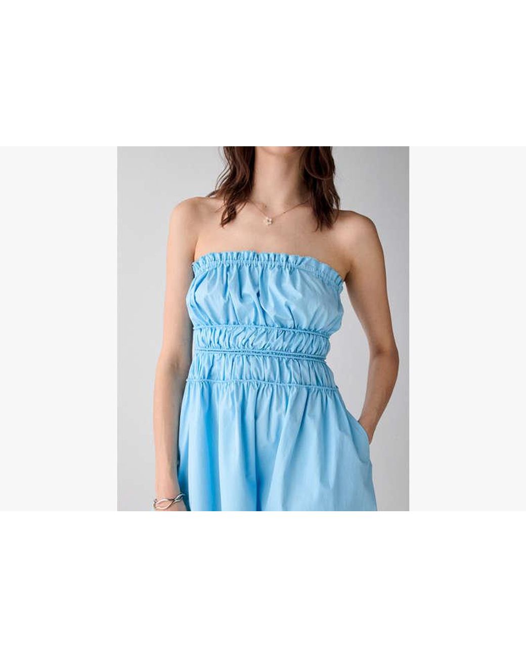 Kate Spade Blue Smocked Strapless Midi Dress