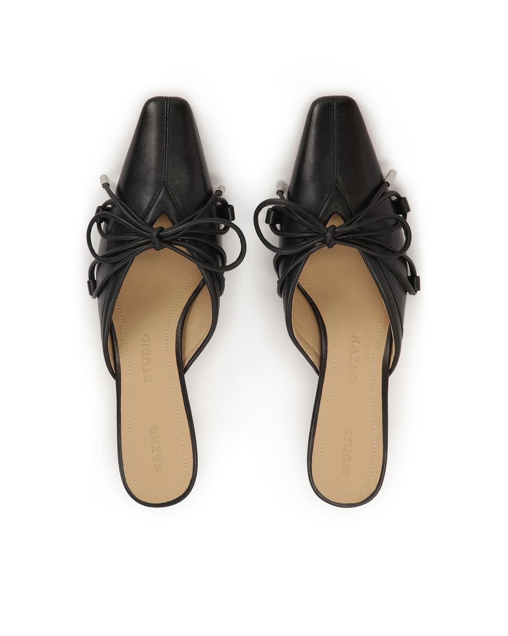 Kazar White Schwarze Pantoletten Mit Absätzen Und Schleife An Der Vorderseite