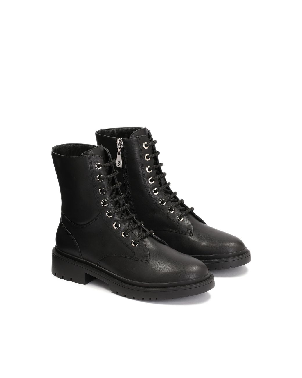 Kazar Black Warme Schwarze Flache Stiefelette Für Damen Mit Reißverschluss Und Schnürung