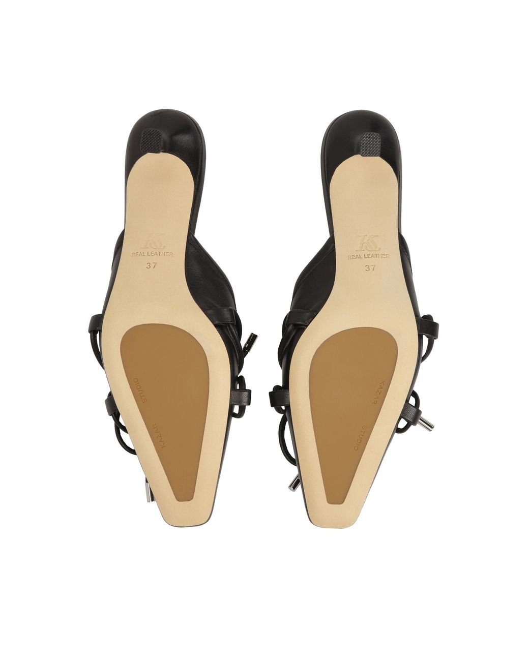 Kazar White Schwarze Pantoletten Mit Absätzen Und Schleife An Der Vorderseite