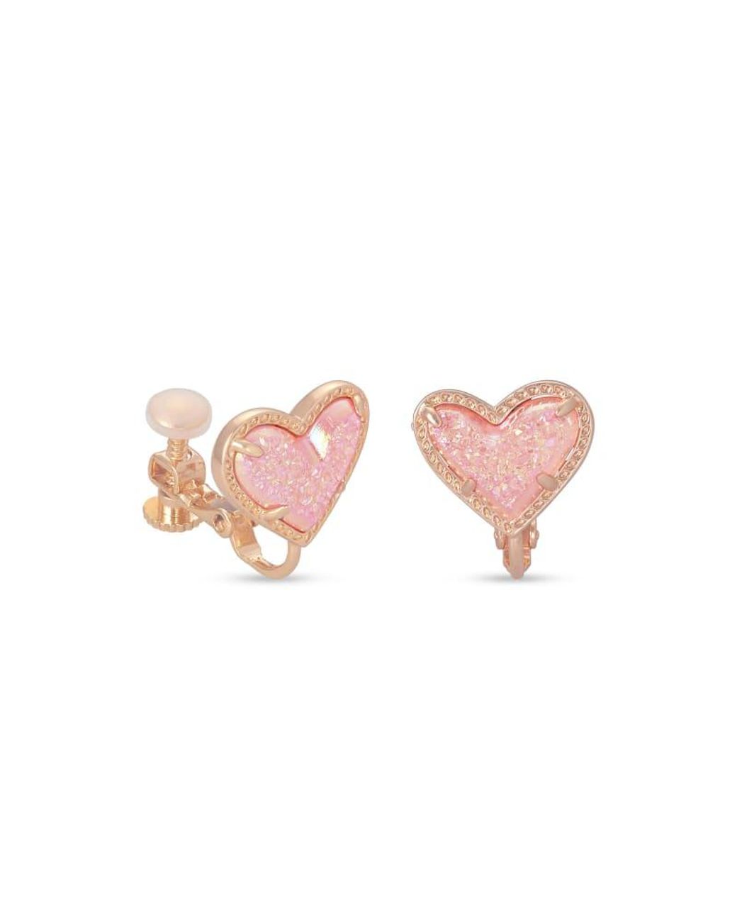 Kendra Scott Ari Heart Rose Gold Stud Clip On Earrings in Pink | Lyst
