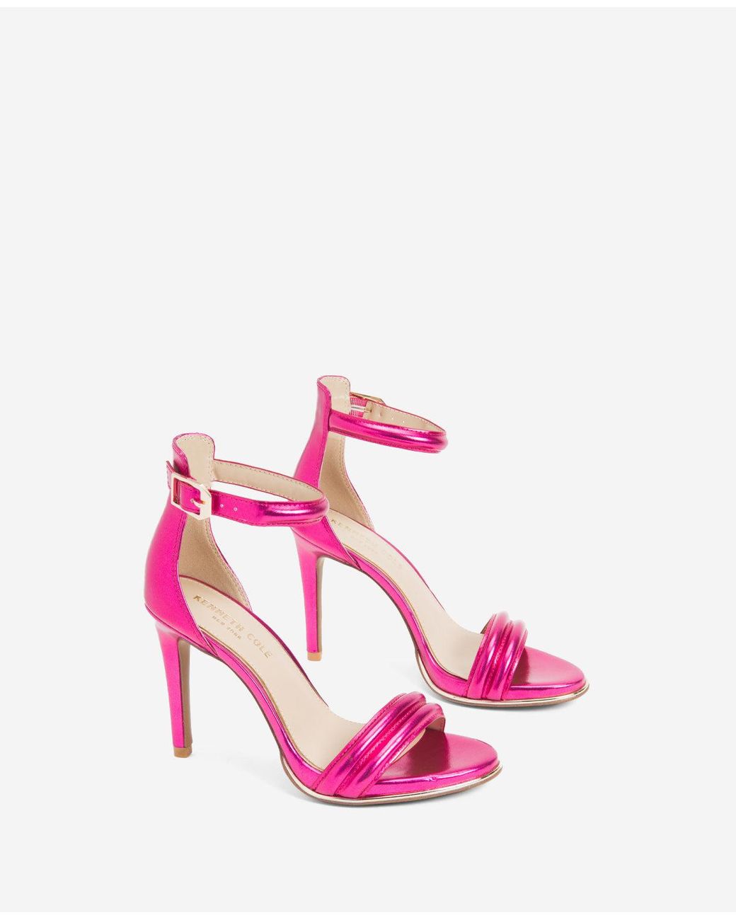 Kenneth Cole | Brooke Metallic Ankle Strap Heeled Sandal In Pink Pu, Size:  5 | Lyst