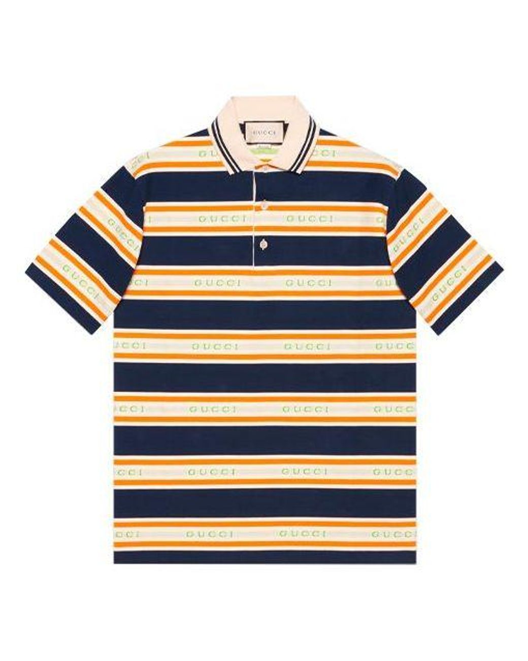 Gucci Blue Logo Collar Stripe Polo 'Ink Ivory' for men