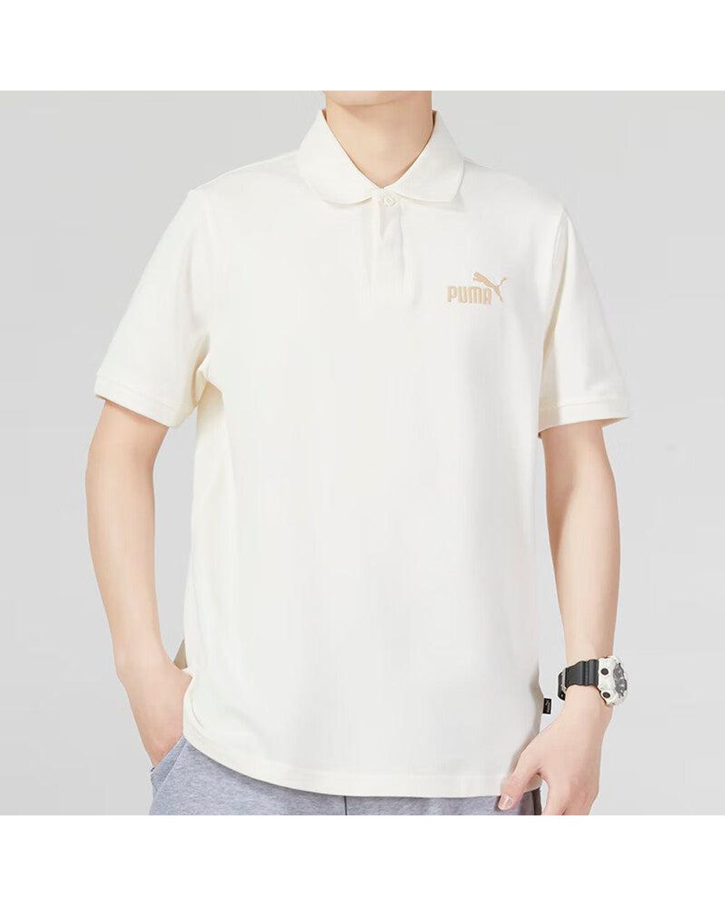 PUMA White Essential Pique Polo for men