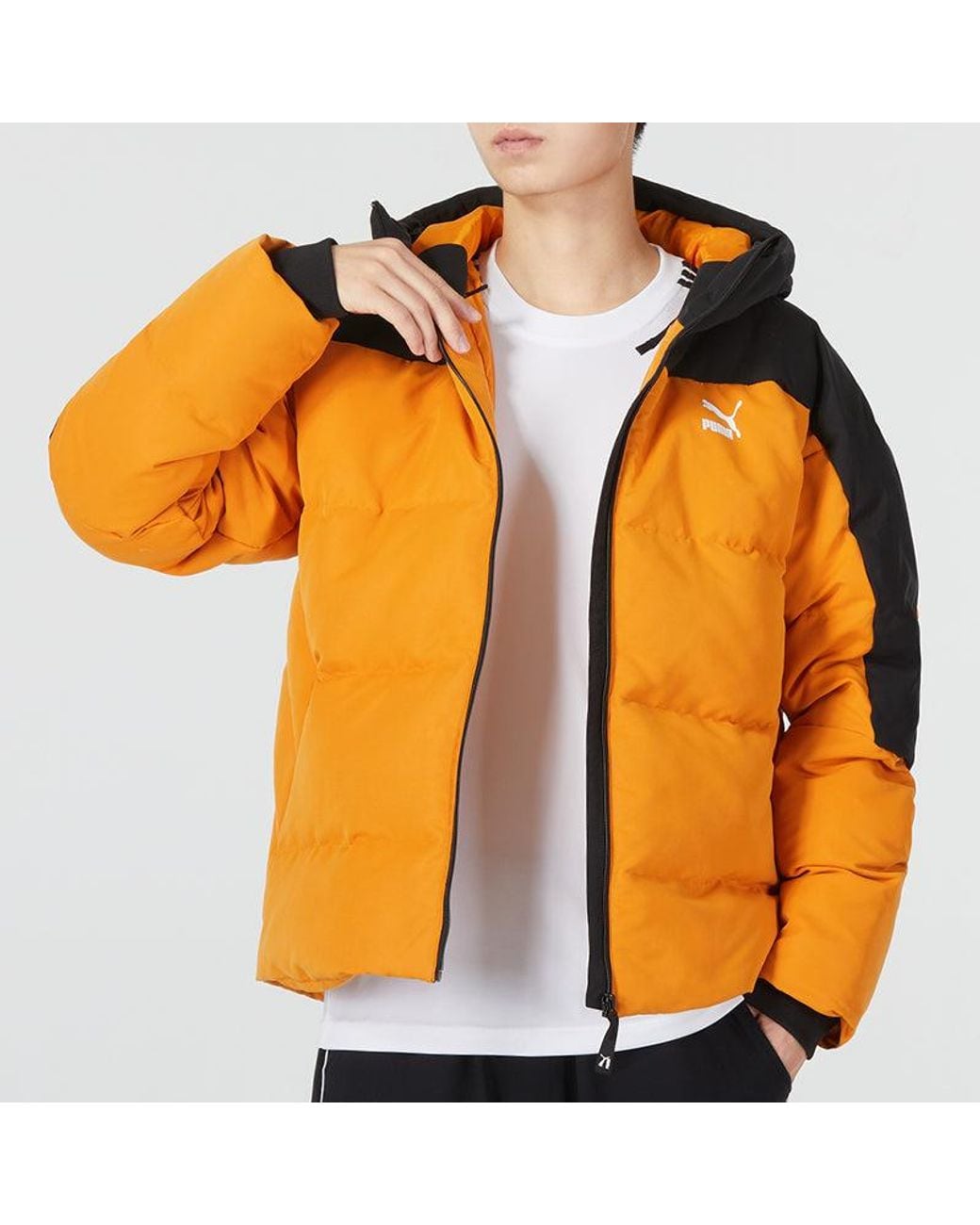 PUMA Orange Colorblock Padded Down Jacket for men