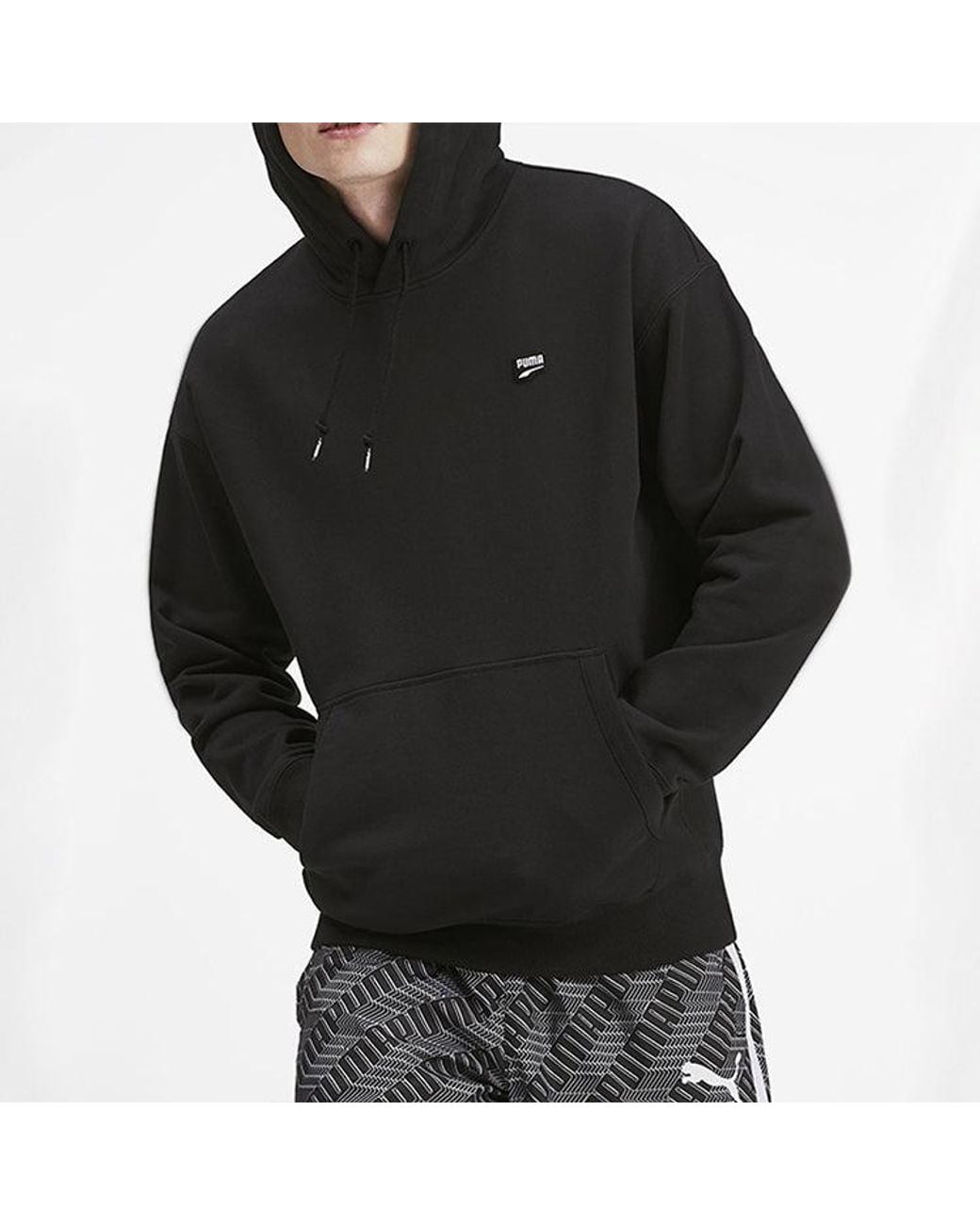 PUMA Black Downtown Hoody Solid for men