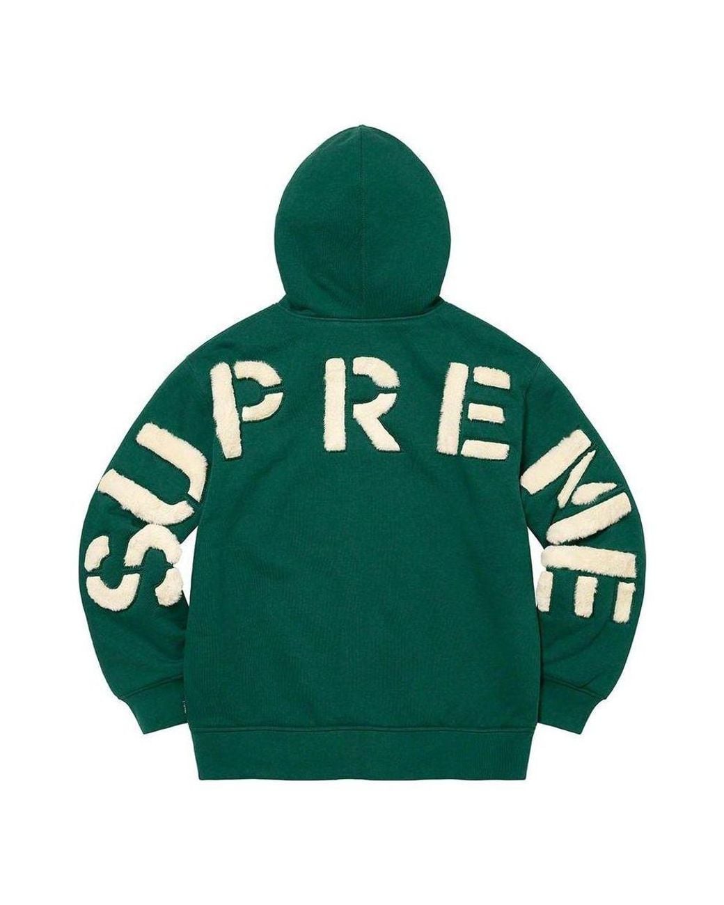 Supreme Green Faux Fur Lined Zip Up Hooded Sweatshirt for men