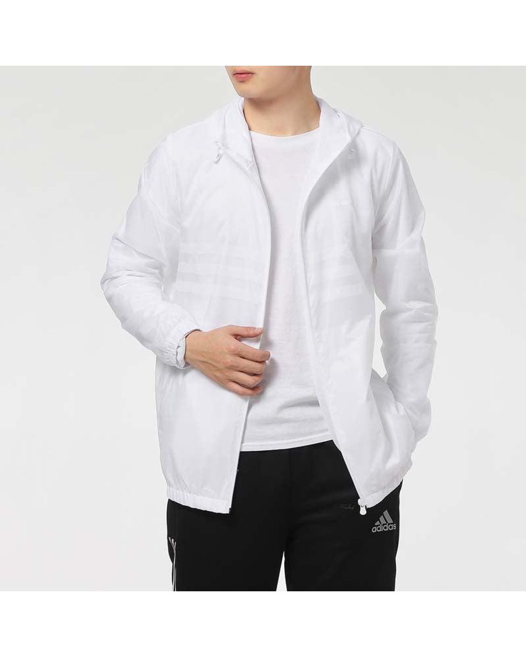 Adidas White Neo Sports Running Training Windproof Hooded Jacket for men