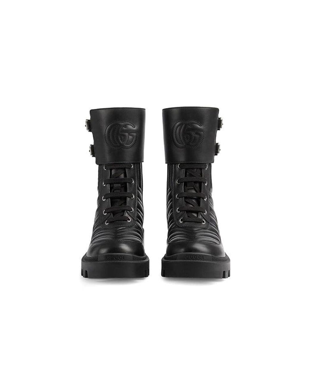 Gucci Black Frances Chevron-quilted Leather Heeled Biker Boots
