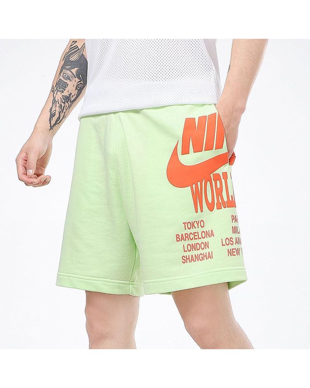 Nike Green Nsw Ft Short Wtour Large Logo Printing Knit Sports Shorts for men