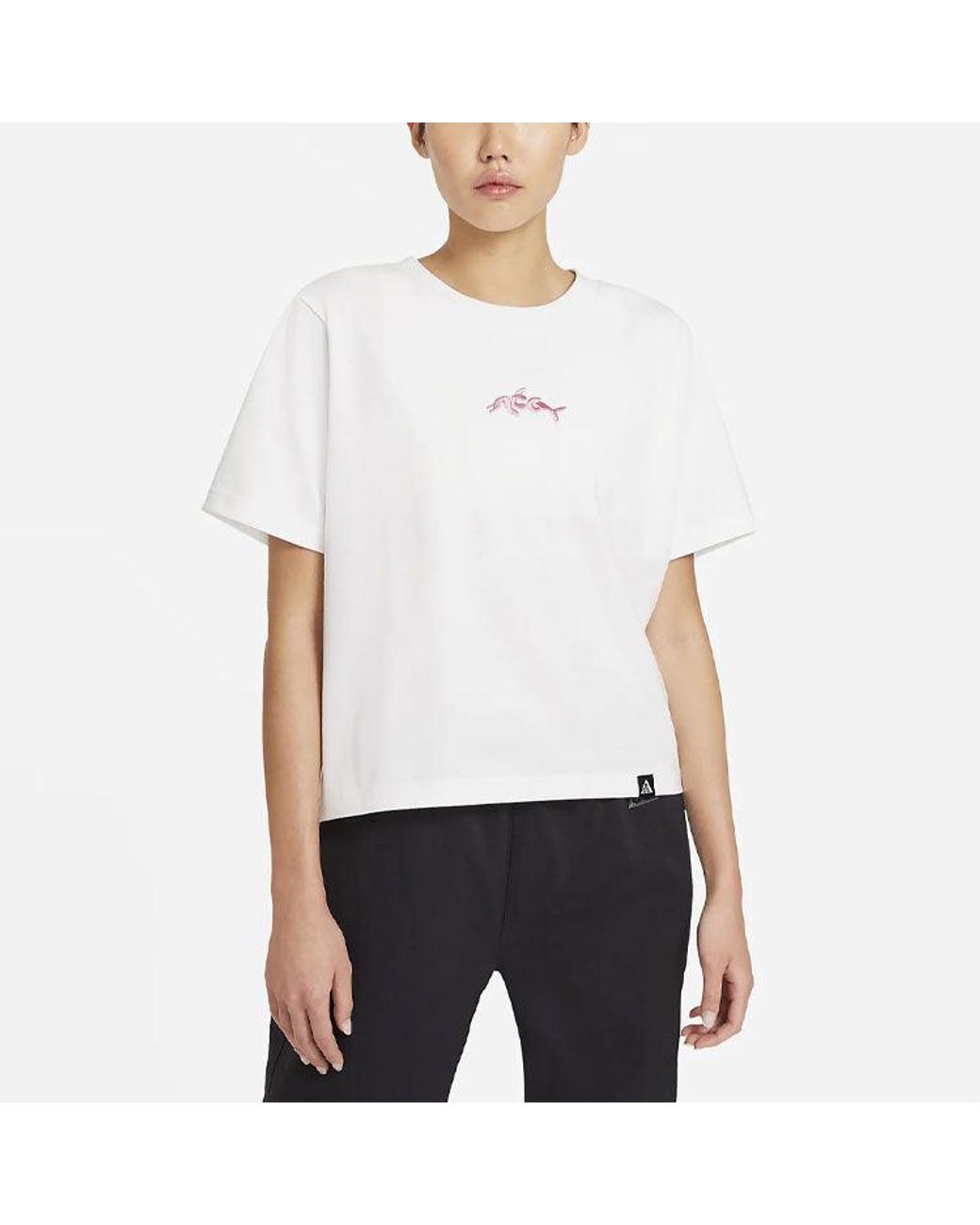 Nike White (Wmns) Acg Dolphin Printing Sports Round Neck Short Sleeve