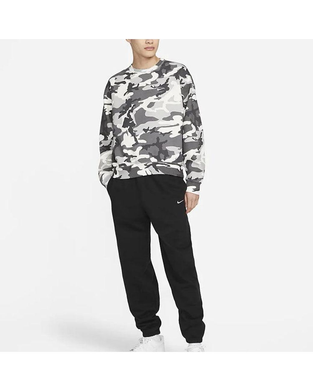 Nike Gray Solo Swoosh Camouflage Fleece Round Neck Pullover for men
