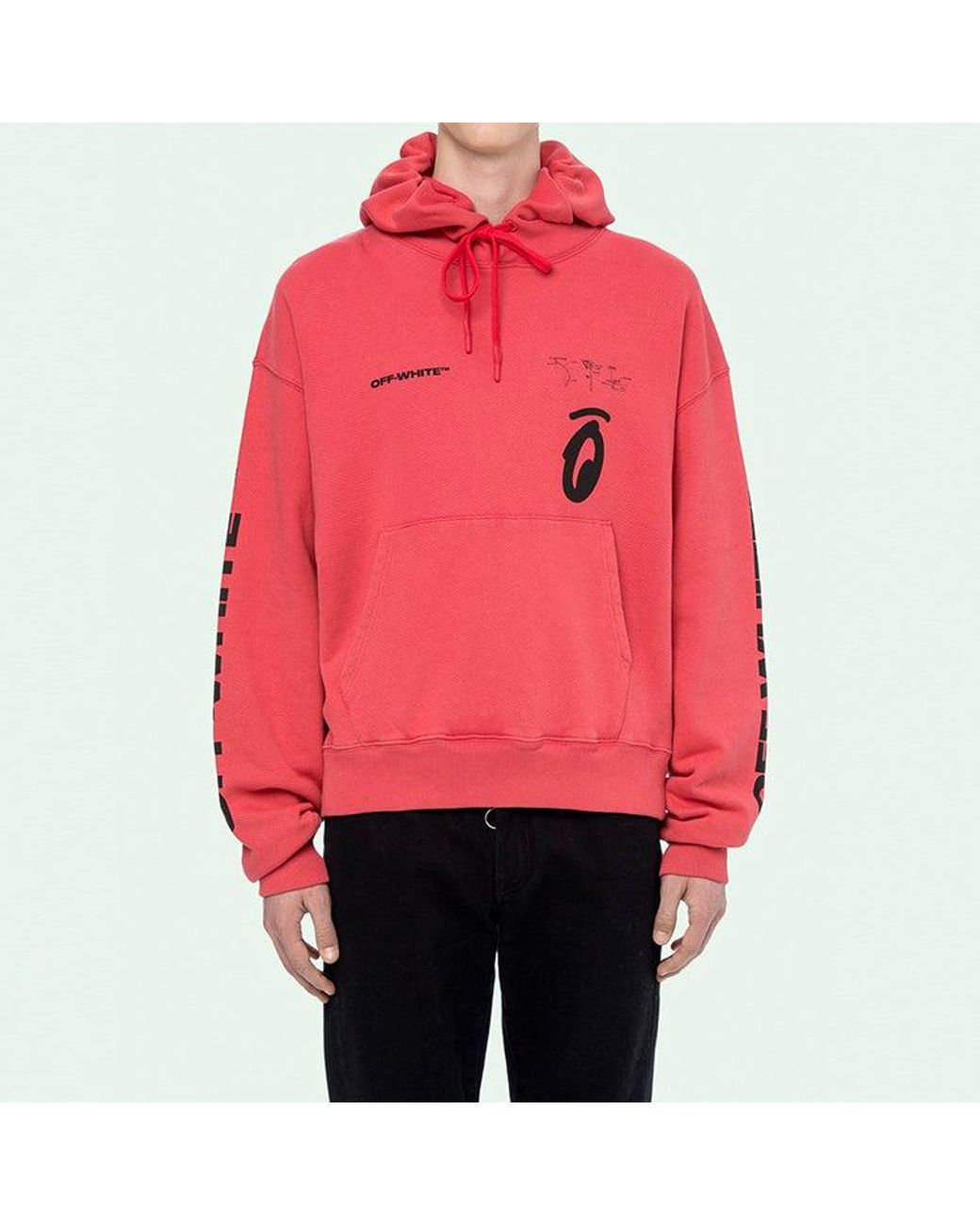 Off-White c/o Virgil Abloh Red Fw19 Splitted Arrows Oversized Graffiti Hooded Fleece for men