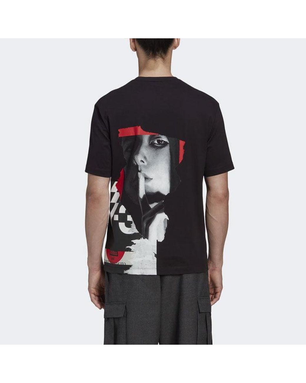Adidas Black Y-3 Small Logo Printing Round Neck Short Sleeve T-Shirt for men