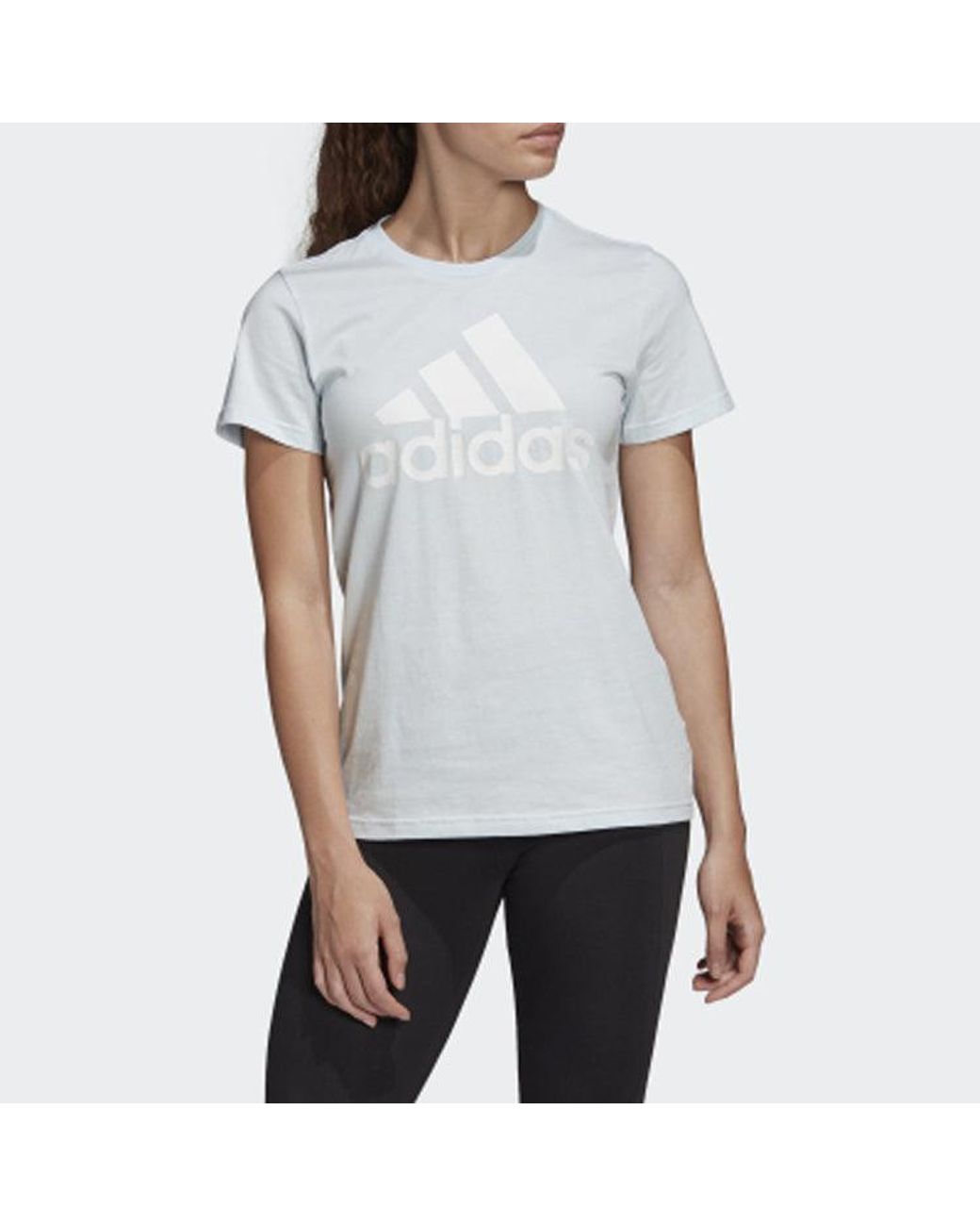 Adidas Blue (Wmns) Logo Printing Round Collar Short Sleeve