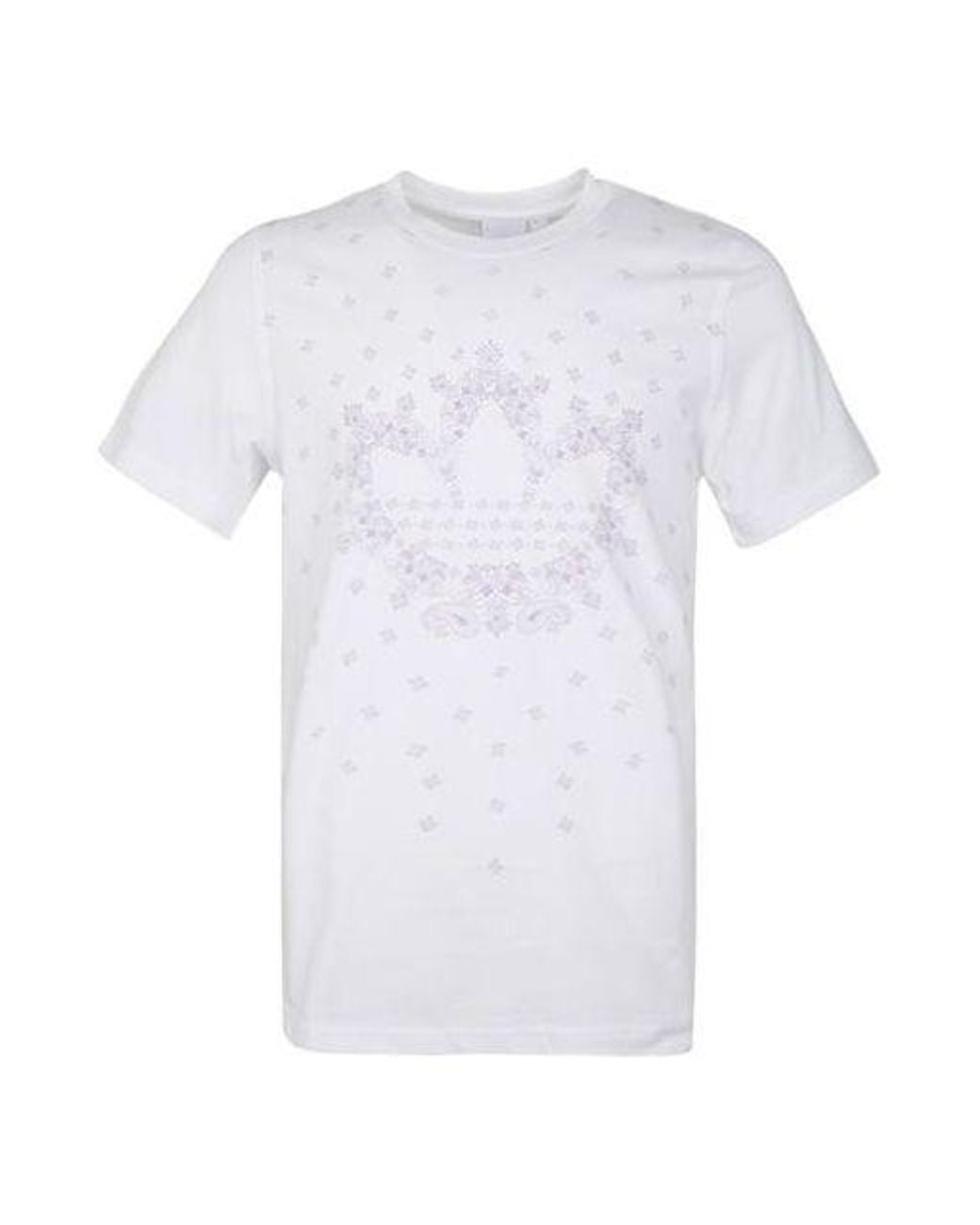 Adidas White Originals Bandana Trefoil Pattern Logo Printing Round Neck Short Sleeve T-Shirt for men