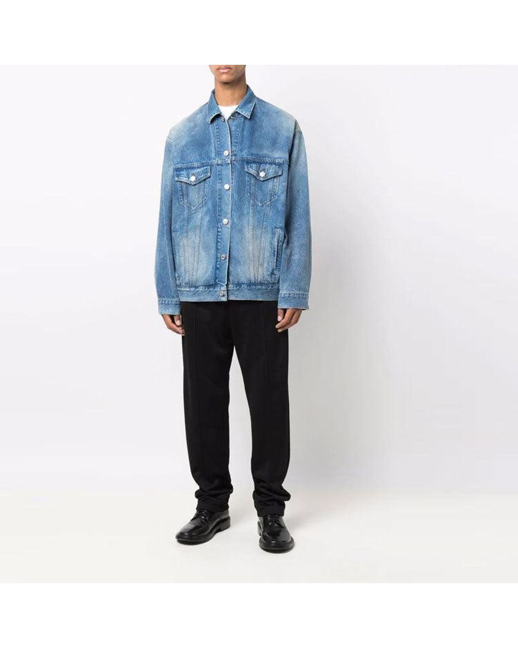 Balenciaga Blue Bb Sprayed Denim Jacket Large Fit 'Electric Fuchsia'