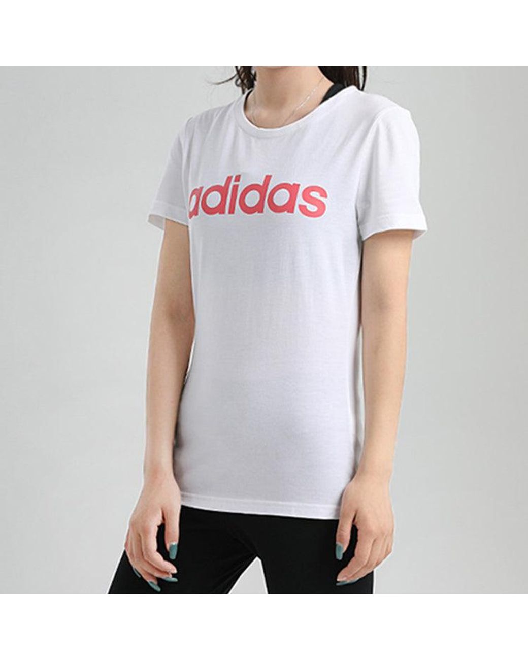 Adidas White (Wmns) Neo Alphabet Casual Round Neck Short Sleeve