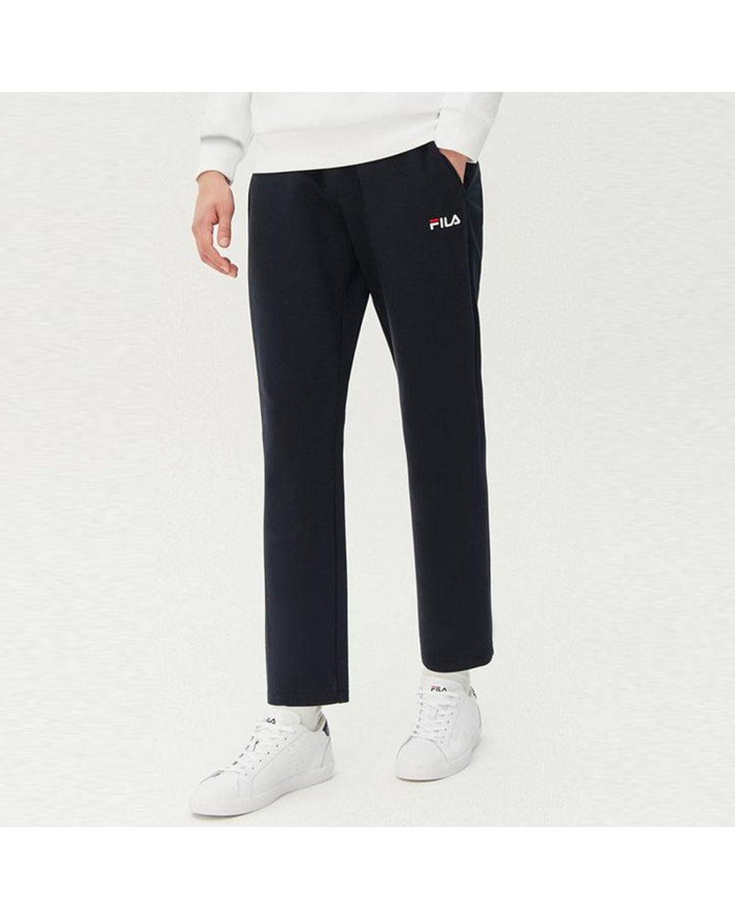 Fila Blue Straight Casual Pants Stay Warm Sports Knit Long Pants for men