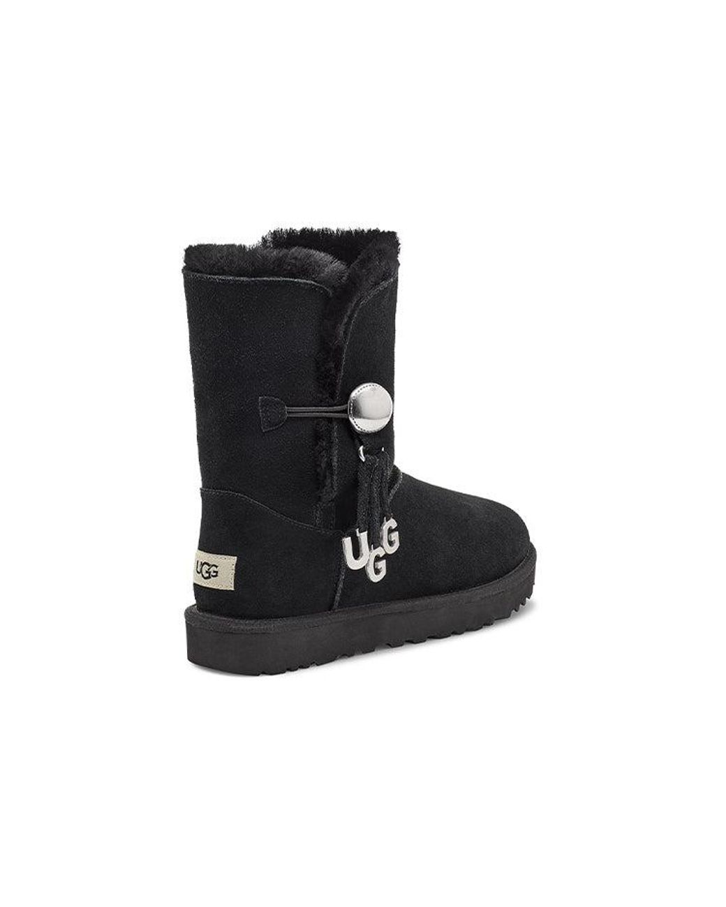 Ugg Black (Wmns) Bailey Button Charm Metallic Alphabet Version Fleece Lined