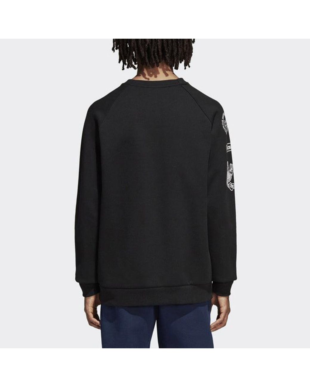 Adidas Black Originals Graphic Crew Logo Printing Casual Sports Round Neck Pullover for men