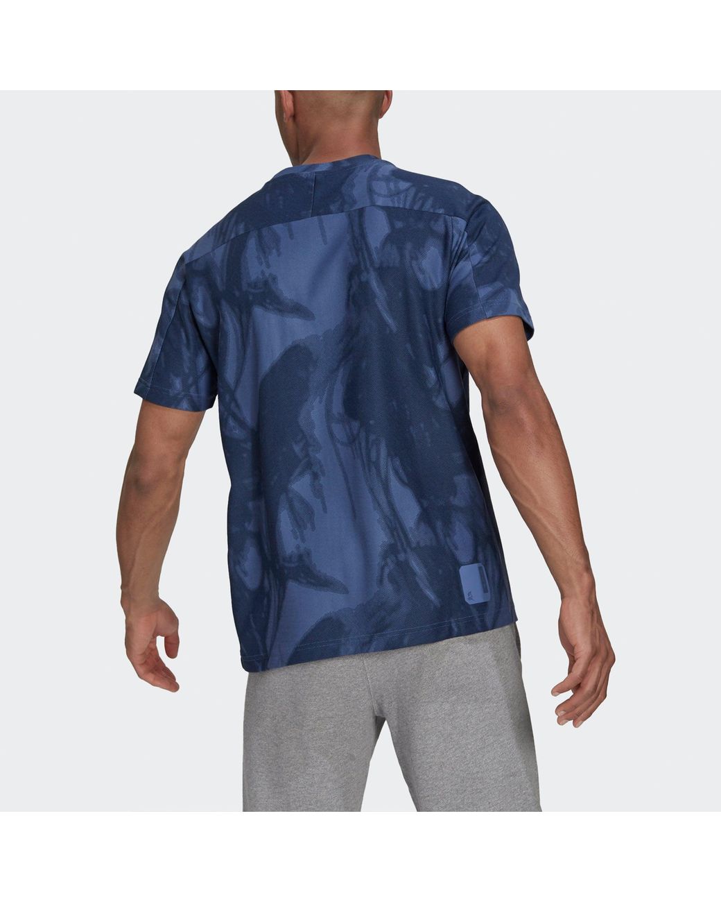 Adidas Blue Wj Top Series Sports Loose Printing Round Neck Short Sleeve for men
